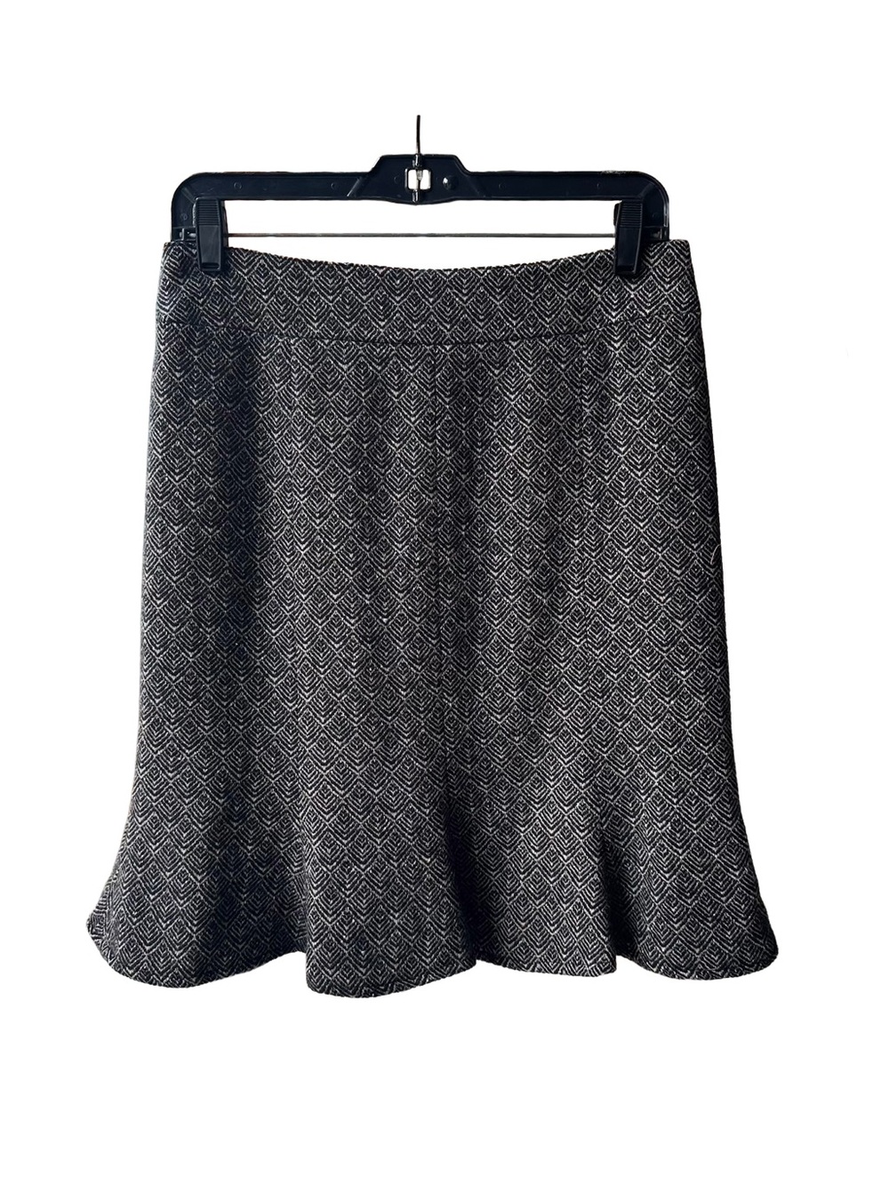 Nanette Lepore Tulip Skirt Black Beige Geometric Print 4 Virgin Wool Silk Blend